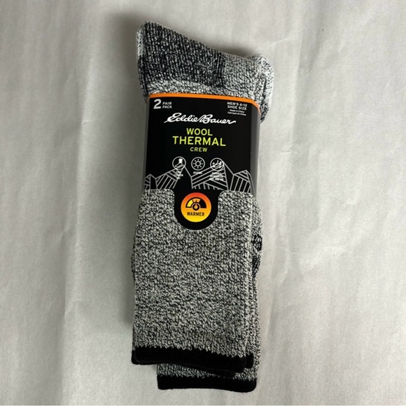 New Eddie Bauer Socks Men’s 2 Pair Black Wool Thermal Crew Socks Winter Outdoor - Picture 1 of 13